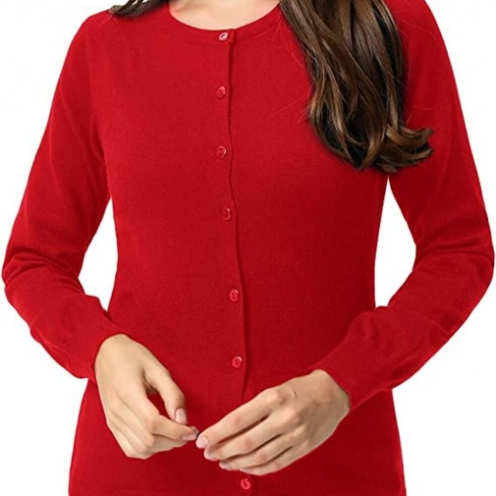 NWT CIELO JEANS USA Tomato Girl Red Large Crew-Neck button down sweater cardigan